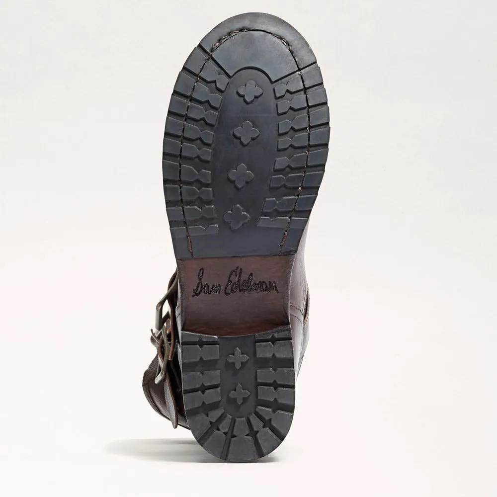 Sam Edelman Lulah Dark Brown Leather Buckle Detailed Rounded Toe Ankle Boots