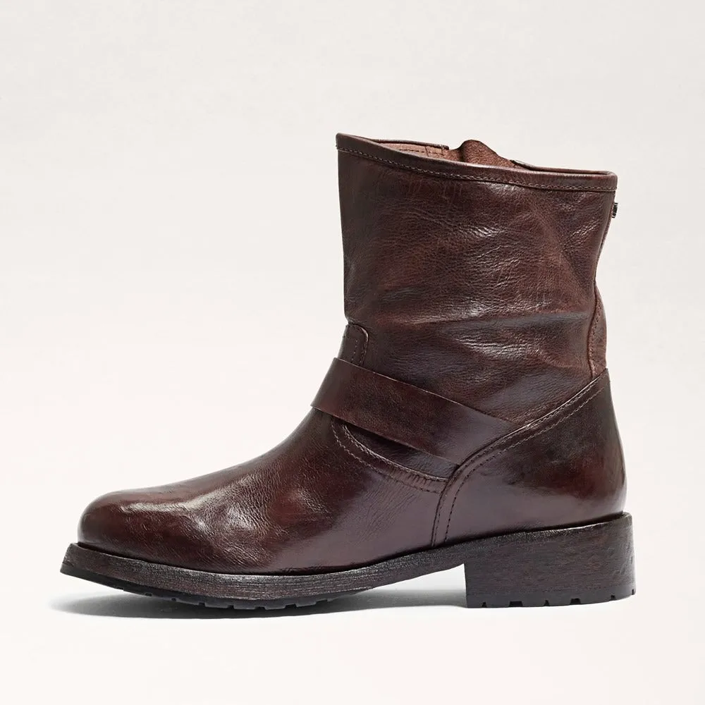 Sam Edelman Lulah Dark Brown Leather Buckle Detailed Rounded Toe Ankle Boots