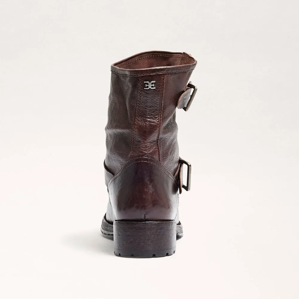 Sam Edelman Lulah Dark Brown Leather Buckle Detailed Rounded Toe Ankle Boots