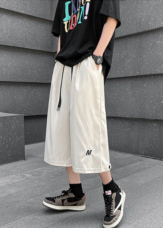 Stylish Beige Pockets Drawstring Men Crop Pants Summer YT027