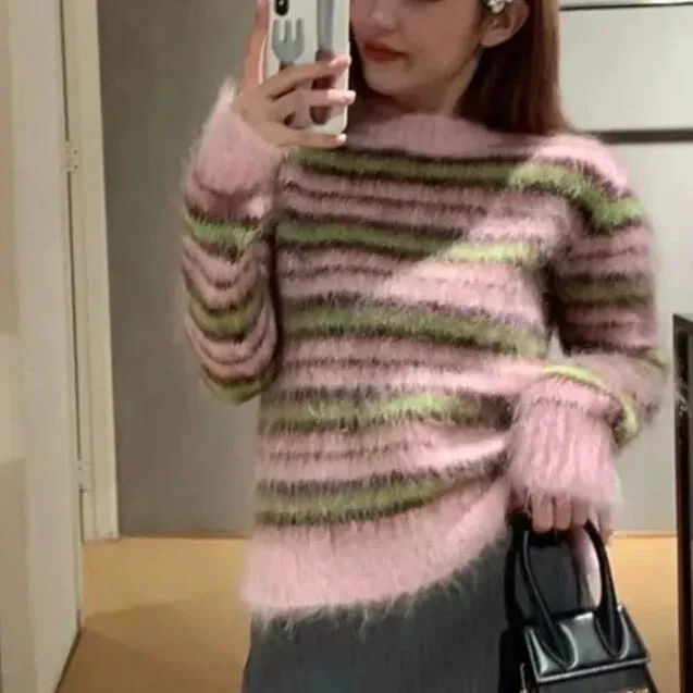 Taika Fuzzy Striped Mohair Knitted Cardigans