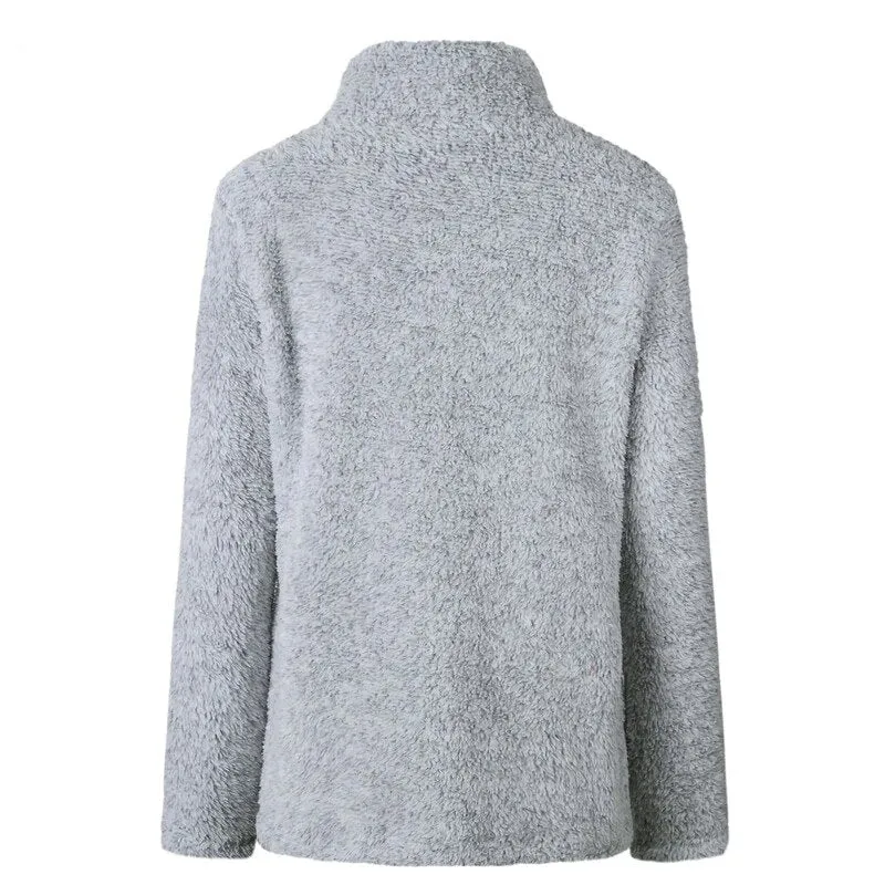 Women's Autumn/Winter Warm Thick Plush Pullover With Zipped Turtleneck