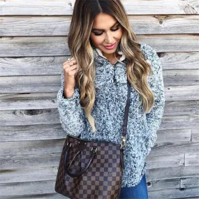 Women's Autumn/Winter Warm Thick Plush Pullover With Zipped Turtleneck