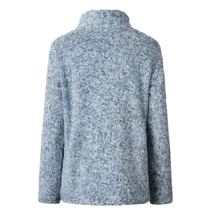 Women's Autumn/Winter Warm Thick Plush Pullover With Zipped Turtleneck