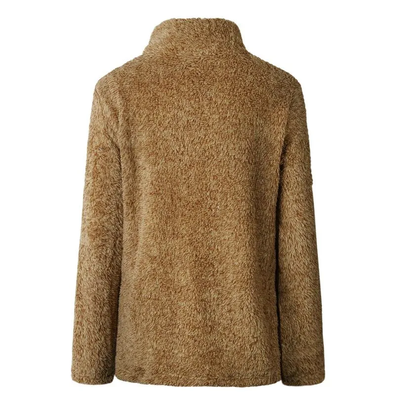 Women's Autumn/Winter Warm Thick Plush Pullover With Zipped Turtleneck