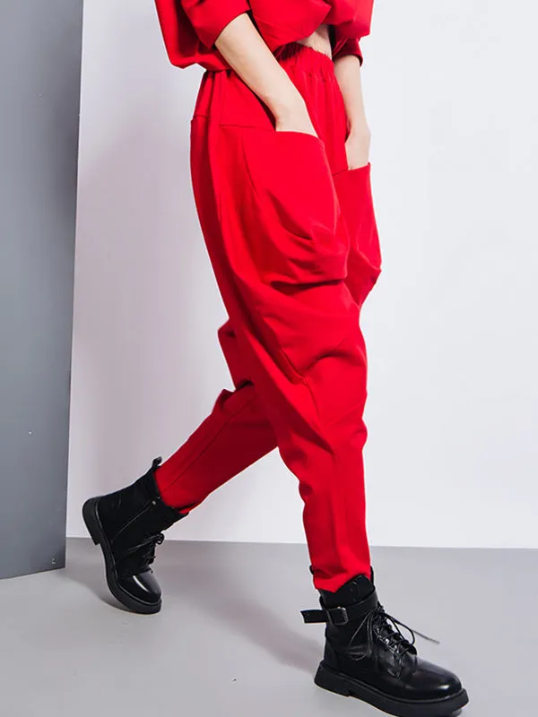 xakxx Casual Loose Split-Joint Solid Color High-Waisted Harem Pants