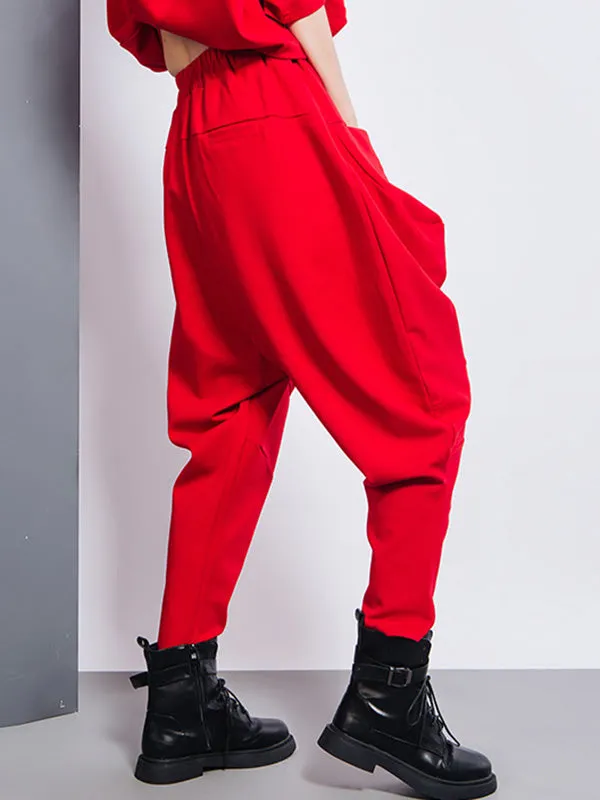 xakxx Casual Loose Split-Joint Solid Color High-Waisted Harem Pants