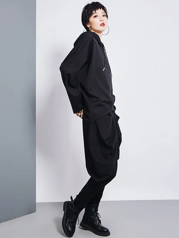xakxx Casual Loose Split-Joint Solid Color High-Waisted Harem Pants