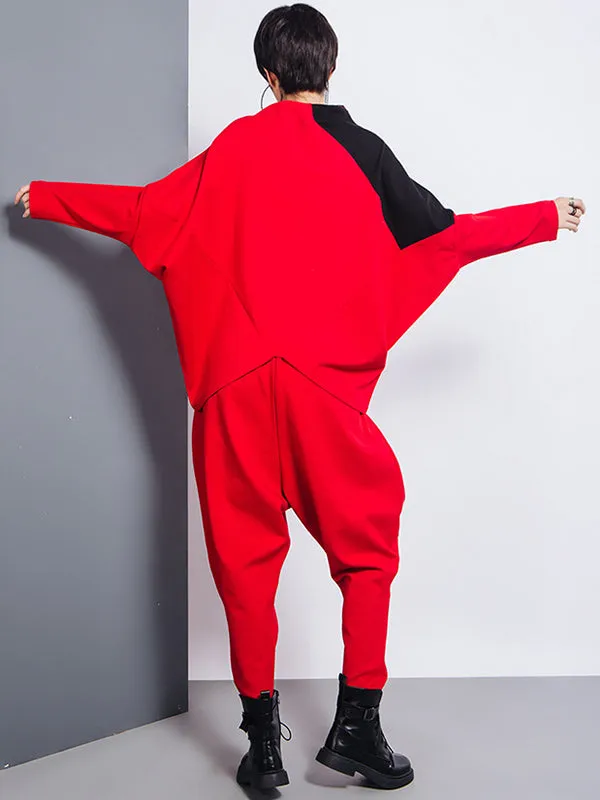 xakxx Casual Loose Split-Joint Solid Color High-Waisted Harem Pants