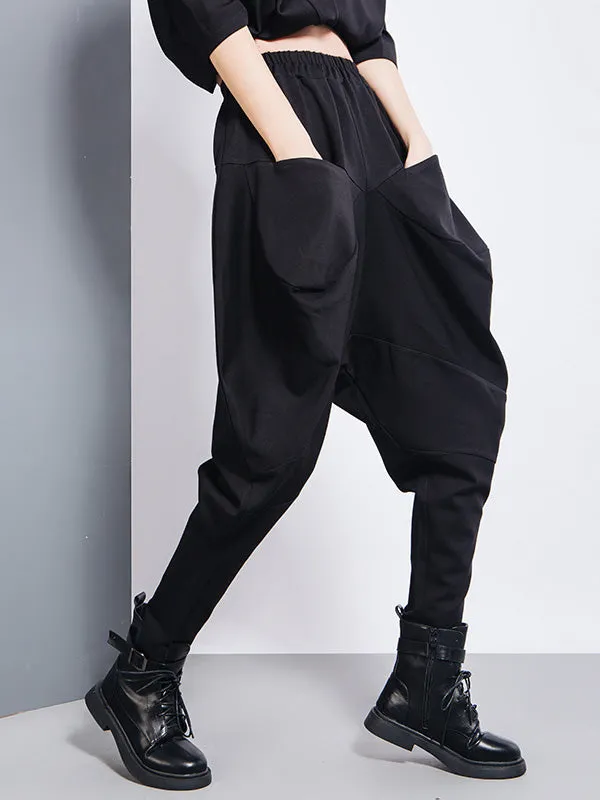 xakxx Casual Loose Split-Joint Solid Color High-Waisted Harem Pants
