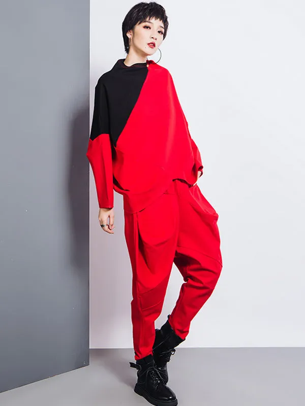 xakxx Casual Loose Split-Joint Solid Color High-Waisted Harem Pants