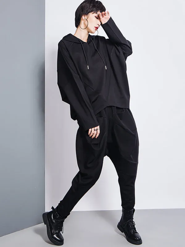 xakxx Casual Loose Split-Joint Solid Color High-Waisted Harem Pants
