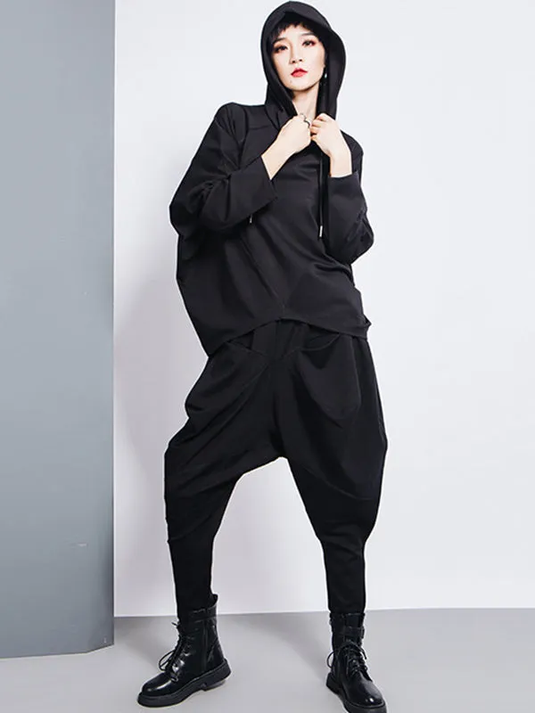 xakxx Casual Loose Split-Joint Solid Color High-Waisted Harem Pants