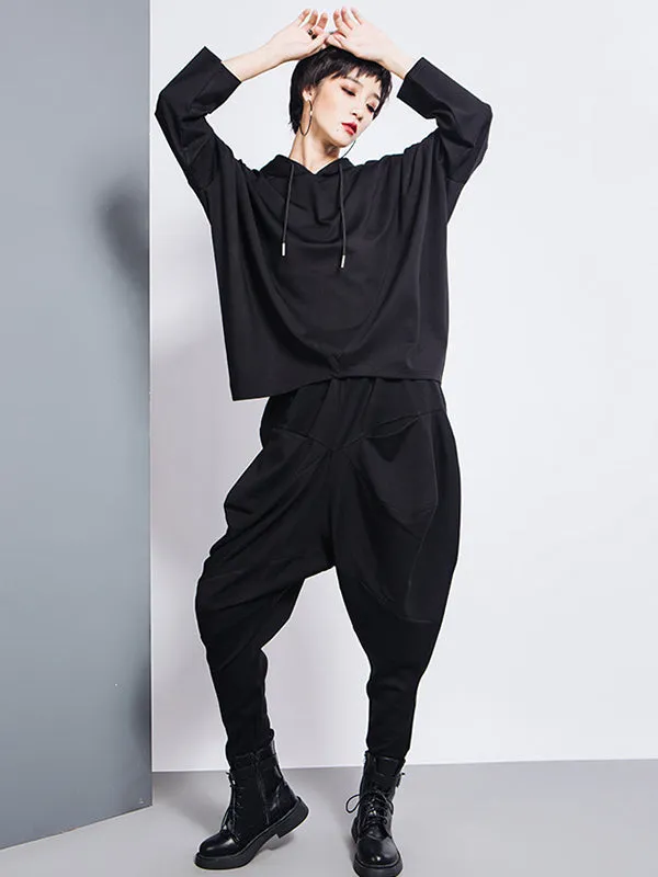 xakxx Casual Loose Split-Joint Solid Color High-Waisted Harem Pants