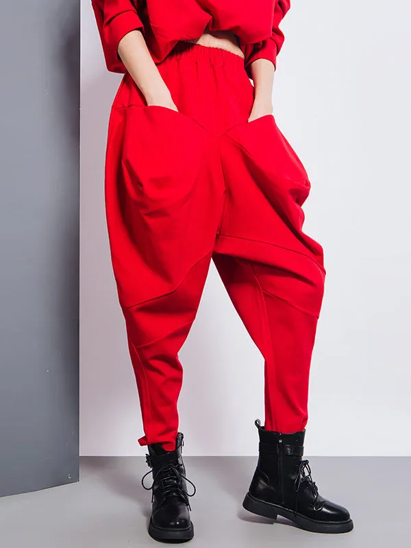 xakxx Casual Loose Split-Joint Solid Color High-Waisted Harem Pants