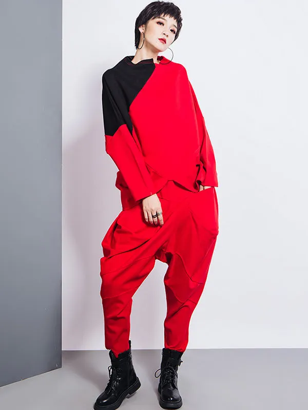 xakxx Casual Loose Split-Joint Solid Color High-Waisted Harem Pants