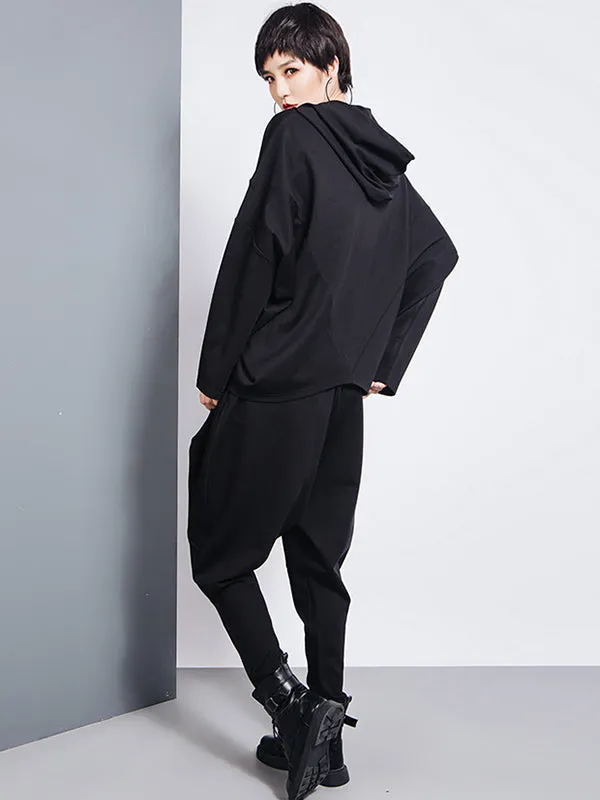 xakxx Casual Loose Split-Joint Solid Color High-Waisted Harem Pants