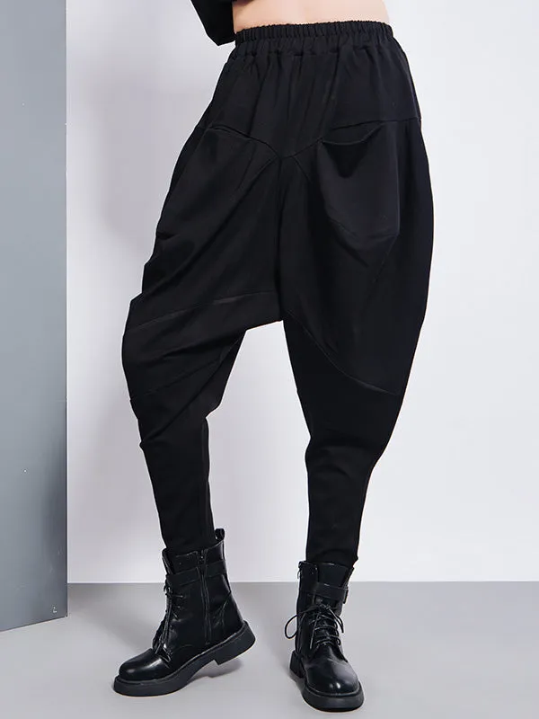 xakxx Casual Loose Split-Joint Solid Color High-Waisted Harem Pants
