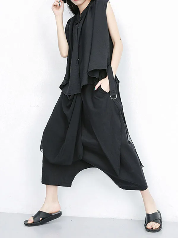 xakxx Harem Pants Loose Pleated Solid Color Ninth Pants