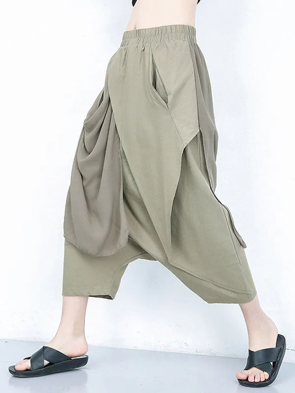xakxx Harem Pants Loose Pleated Solid Color Ninth Pants
