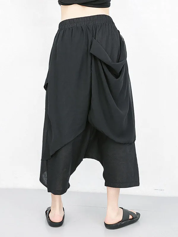 xakxx Harem Pants Loose Pleated Solid Color Ninth Pants