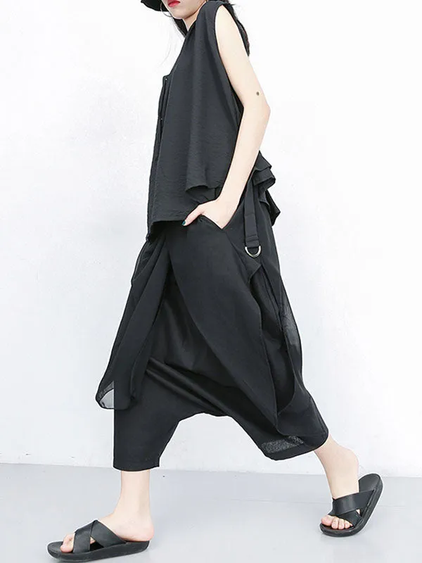 xakxx Harem Pants Loose Pleated Solid Color Ninth Pants