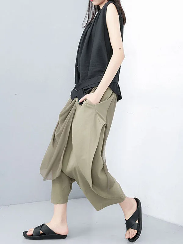 xakxx Harem Pants Loose Pleated Solid Color Ninth Pants
