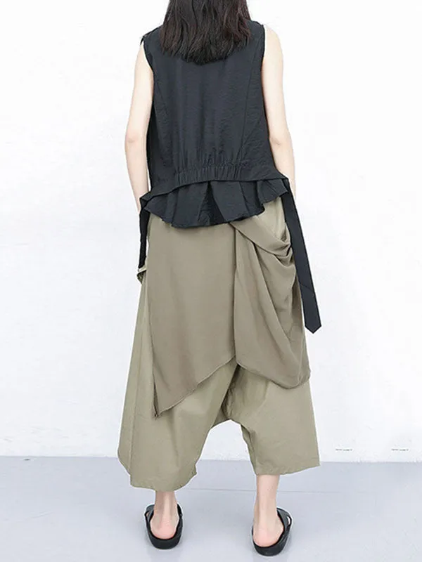 xakxx Harem Pants Loose Pleated Solid Color Ninth Pants
