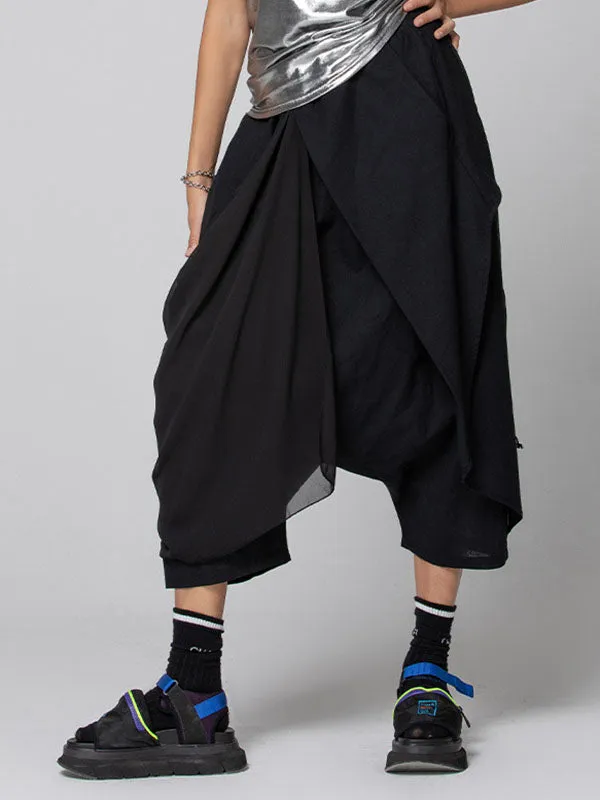 xakxx Harem Pants Loose Pleated Solid Color Ninth Pants