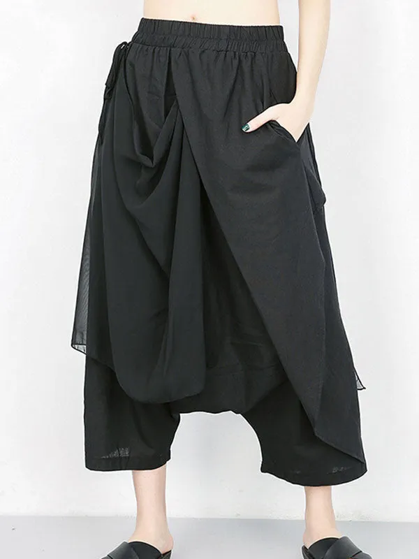 xakxx Harem Pants Loose Pleated Solid Color Ninth Pants