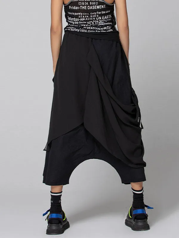 xakxx Harem Pants Loose Pleated Solid Color Ninth Pants