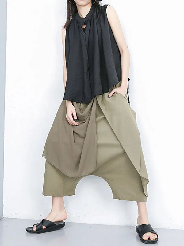 xakxx Harem Pants Loose Pleated Solid Color Ninth Pants