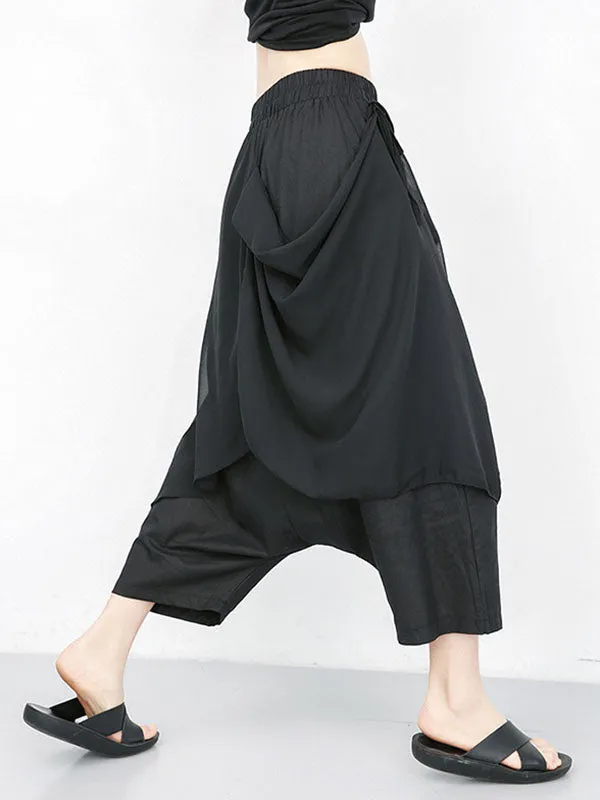xakxx Harem Pants Loose Pleated Solid Color Ninth Pants