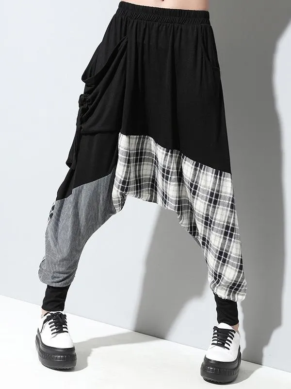 xakxx Loose Plaid Split-joint Harem Pants
