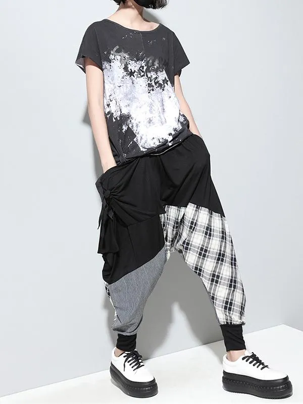 xakxx Loose Plaid Split-joint Harem Pants