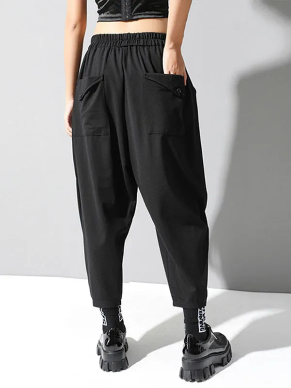 xakxx Stylish Black Asymmetric Elasticity Harem Pants