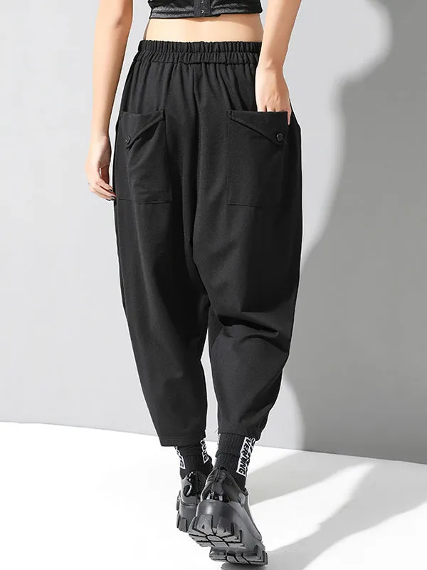 xakxx Stylish Black Asymmetric Elasticity Harem Pants