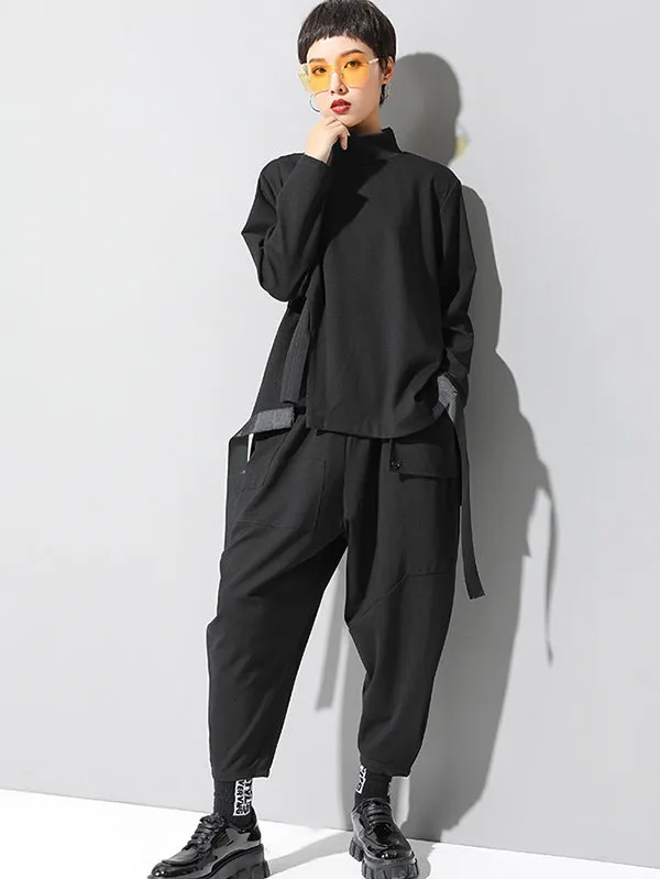 xakxx Stylish Black Asymmetric Elasticity Harem Pants