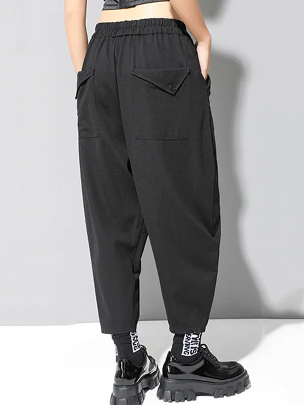 xakxx Stylish Black Asymmetric Elasticity Harem Pants