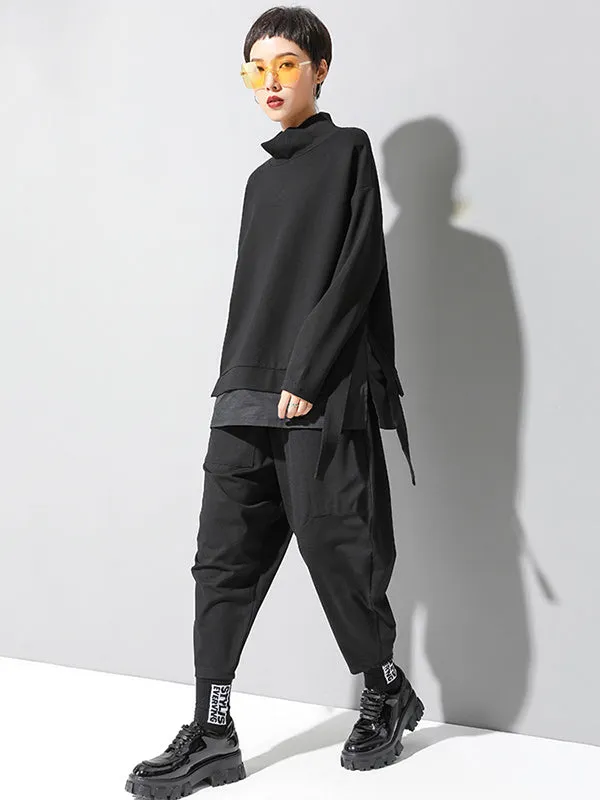 xakxx Stylish Black Asymmetric Elasticity Harem Pants