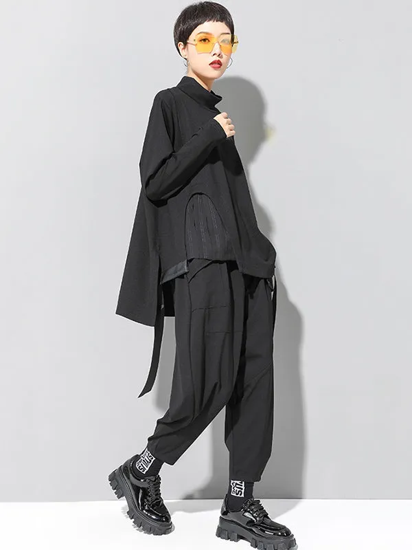 xakxx Stylish Black Asymmetric Elasticity Harem Pants