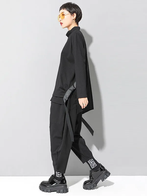 xakxx Stylish Black Asymmetric Elasticity Harem Pants
