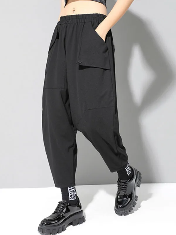 xakxx Stylish Black Asymmetric Elasticity Harem Pants