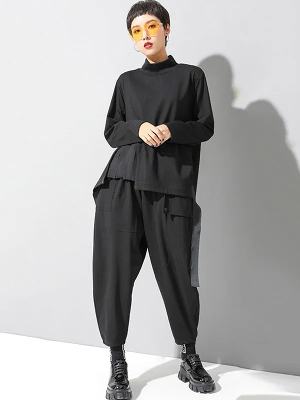xakxx Stylish Black Asymmetric Elasticity Harem Pants