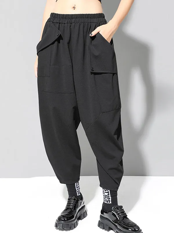 xakxx Stylish Black Asymmetric Elasticity Harem Pants